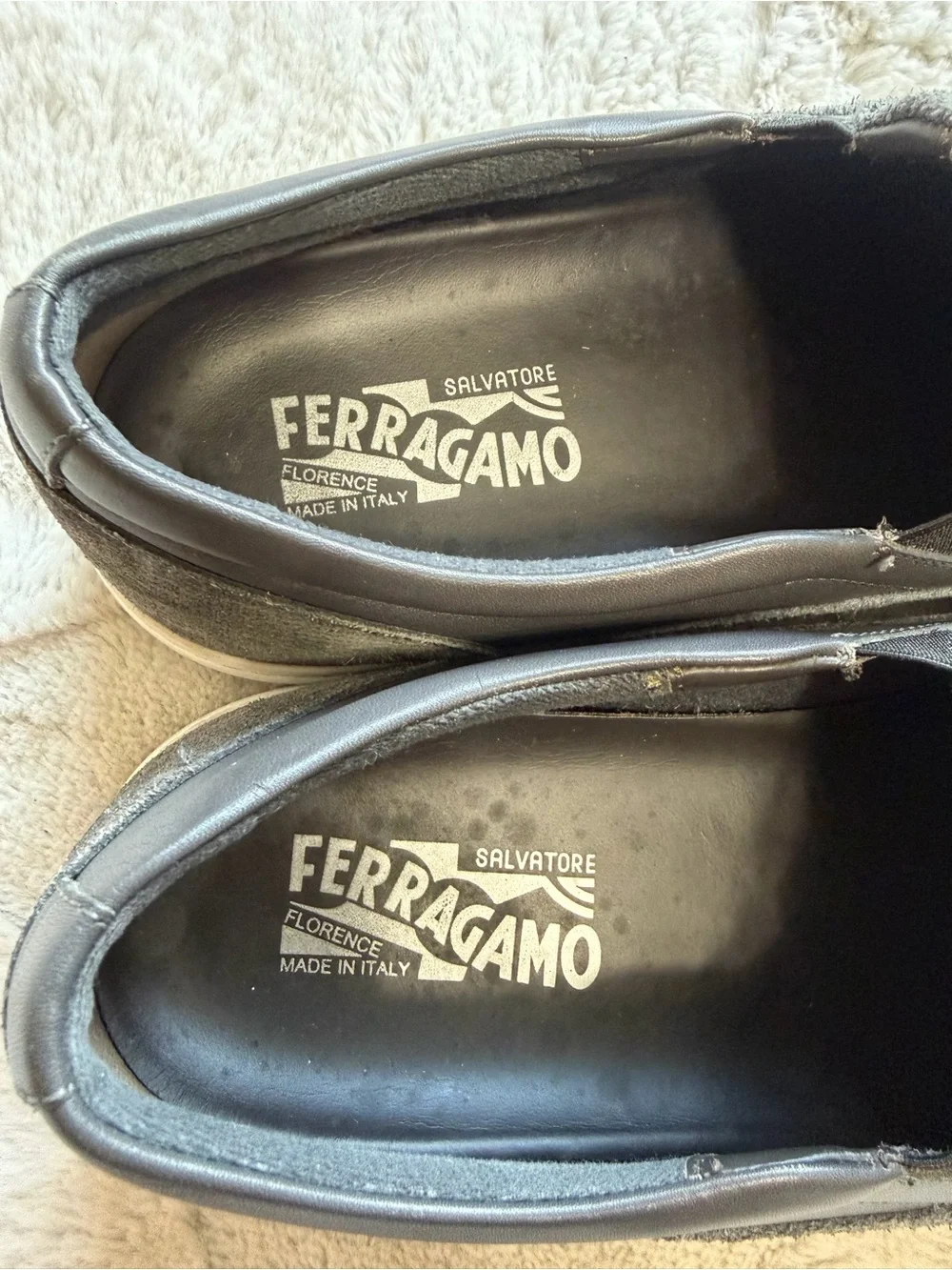 LIKE NEW! $980 Ferragamo Grey Suede Leather Slip-On Vans Derby Sneakers 10 D